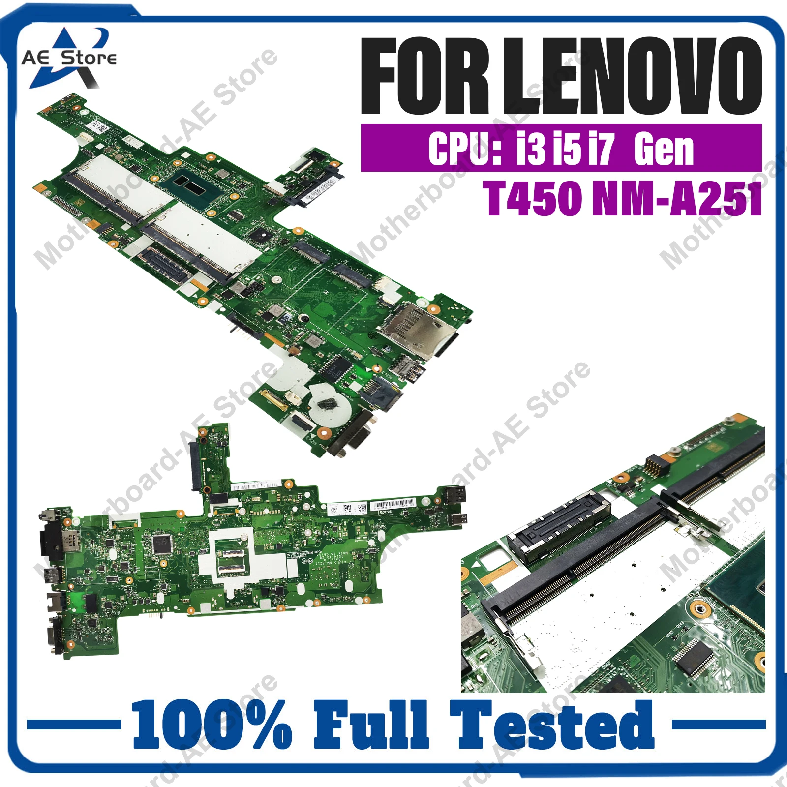 NM-A251 For Lenovo ThinkPad T450 NM-A251 Laptop Motherboard  00HN525 00HN529 with i3 I5-4300U I5-5200U I7-5th CPU 100% Tested OK