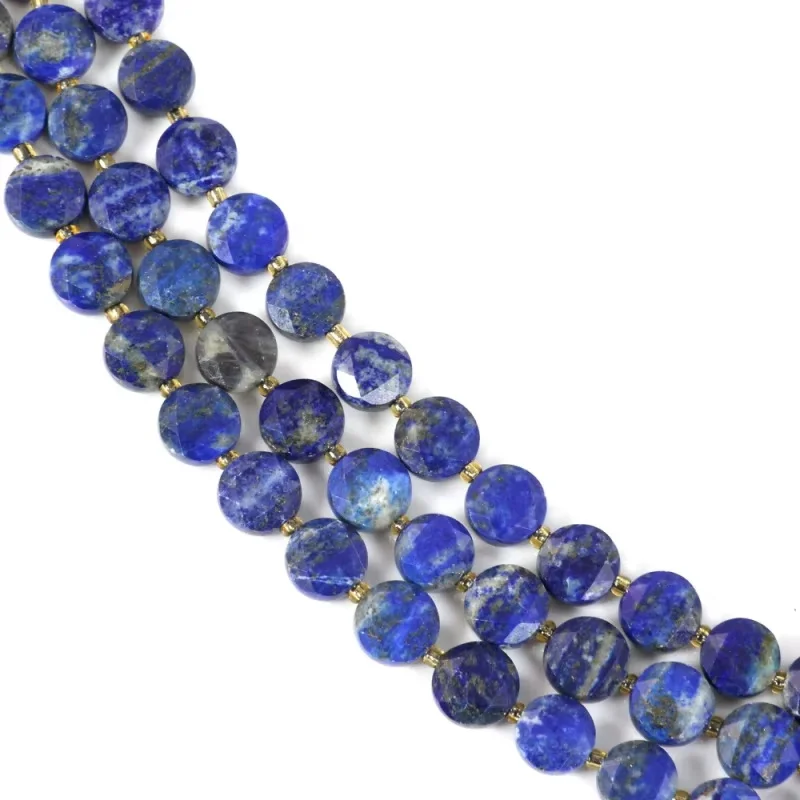 

Lapis Lazuli Beads Strand Faceted Flat Round 8mm Natural Semiprecious Stone For Jewelry Making DIY Bracelet Earrings
