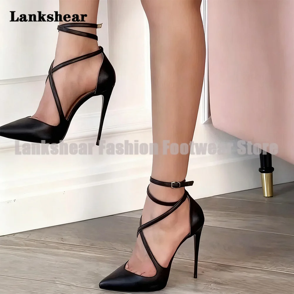 

Cross Strap Stiletto Heels Sandals Sexy Ankle Strap Women Shoes Summer Pointy Toe High Heels Sandalias De Mujer Verano