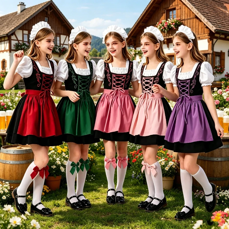 

A Mädchen Traditional Bavarian Oktoberfest Cosplay Costumes Enfant German Beer Party Stage Carnival Festival Princess Outfit