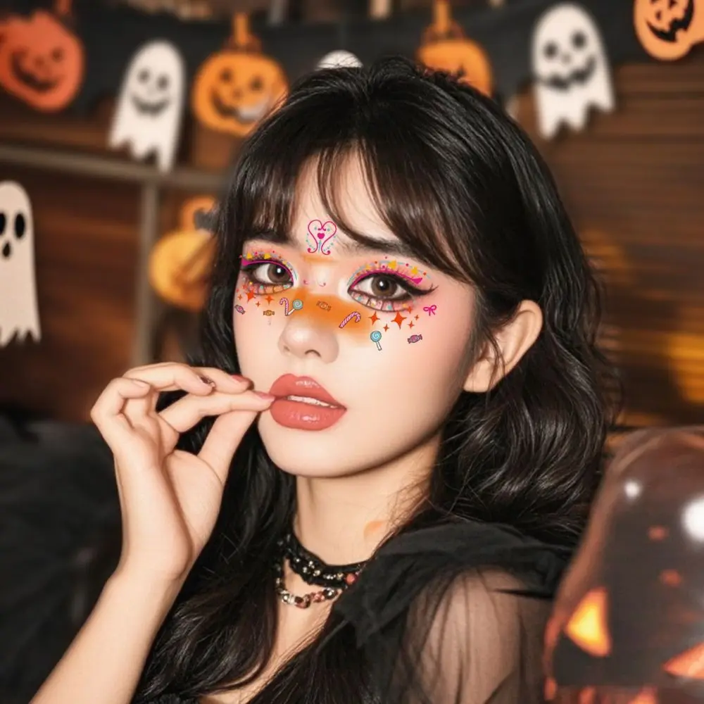 12pcs Disposable Halloween Face Tattoo Portable Long-acting Cheek Temporary Stickers Terrifying Transparent Bat Face Stickers