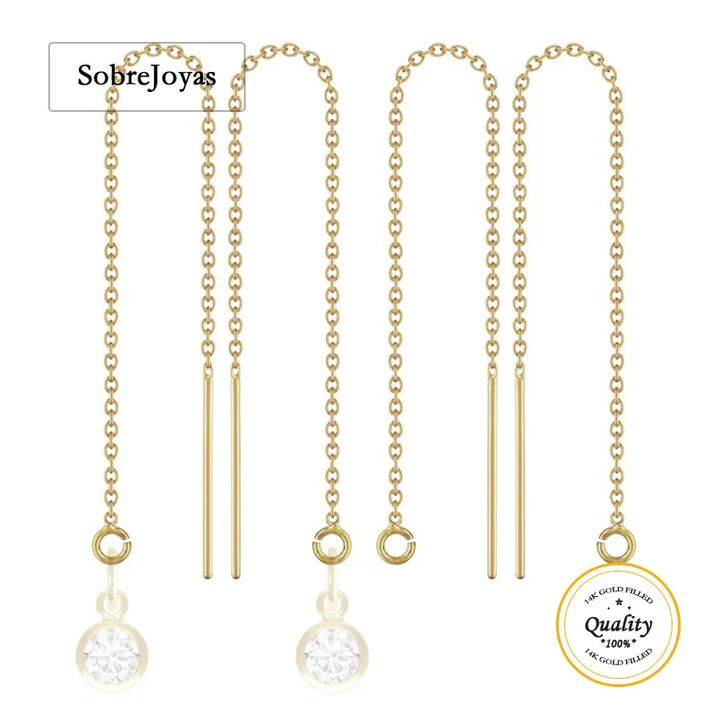 14K Gold Filled 8CM Threader Cable Chain w / Ring Gold Ear Wire for Jewelry Making Earring Accessories Drop Earrings