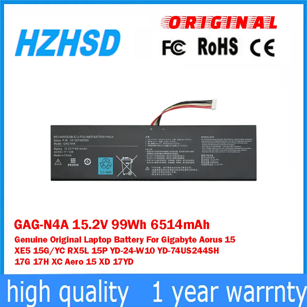GAG-N4A 15.2V 99Wh 6514mAh Genuine Original Laptop Battery For Gigabyte Aorus 15 XE5 15G/YC RX5L 15P YD-24-W10 YD-74US244SH 17G