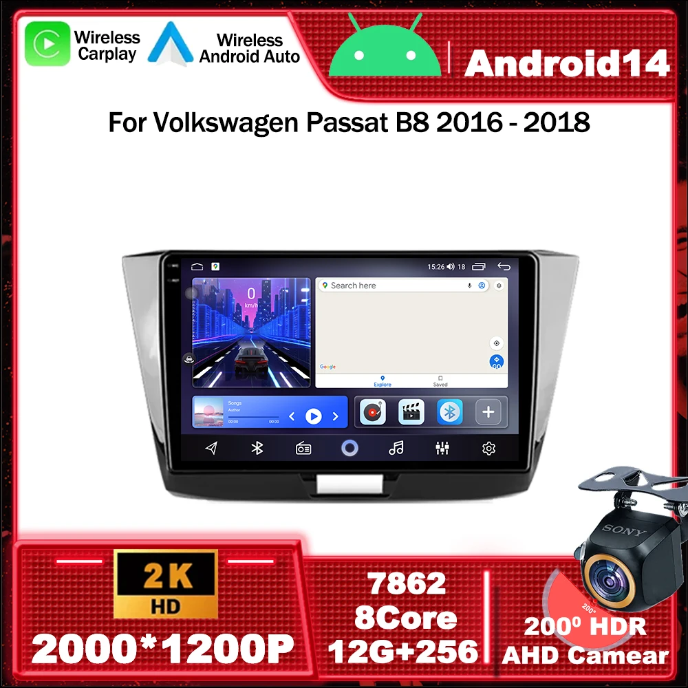 

Android 14 Car Radio Multimedia Video Player Navigation GPS For Volkswagen Passat B8 2016 - 2018 WIFI BT 4G QLED Screen DSP RDS