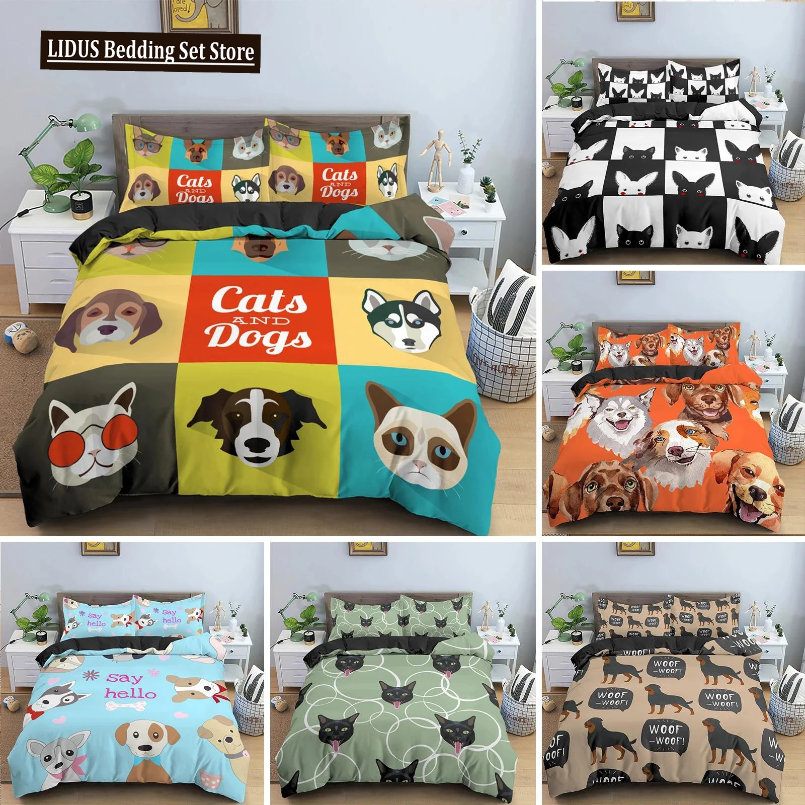 

Dachshund Dog Bedding Set Cute Colorful Puppy Duvet Cover Cartoon Bed Cover Pet Dog King Queen Full 2/3PCS Polyester Quilt Cover