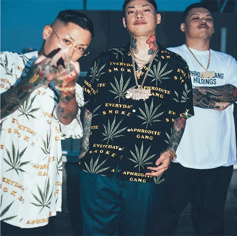 

24ss Oversized Shirts Leaf Print High Quality Hawaiian Shirts