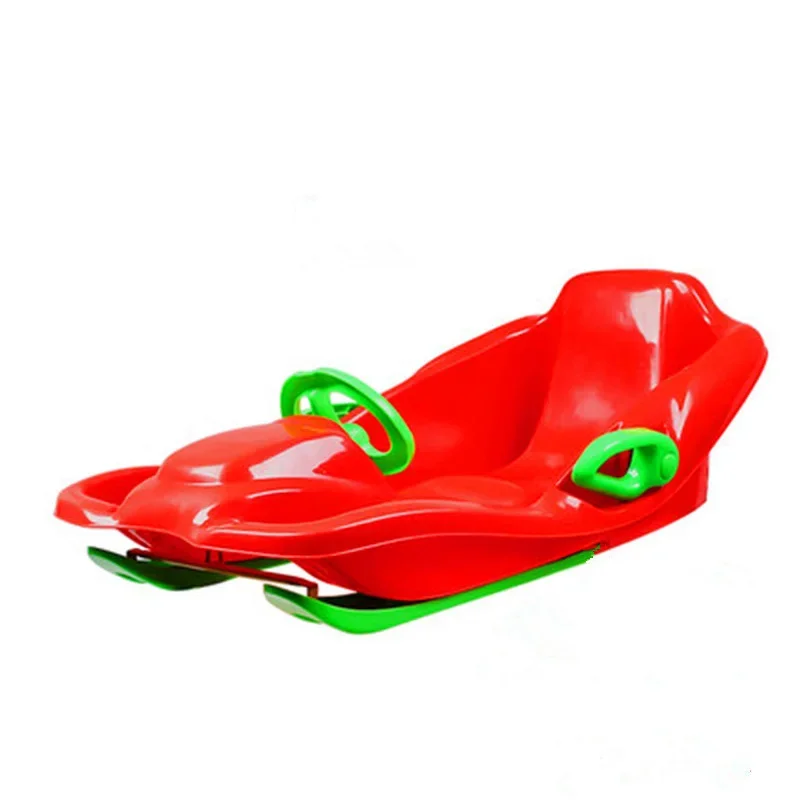 Plastic Snow Sledge Sleigh Sandboarding Grass Board With High Backrest And Steering Wheel For Children