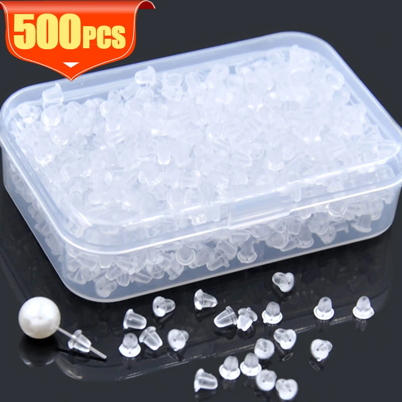 

500pcs with Box Soft Rubber Ear Plugs transparent Earring Back Stopper Studs for Stud Earrings DIY Silicone Plug Back 2030