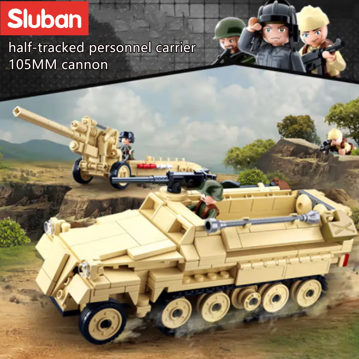 

Sluban Building Block Toys WW2 Army SDKFZ251 Half-Track Cannon 460PCS Bricks B0695 Military Construction Fit With Leading Brands