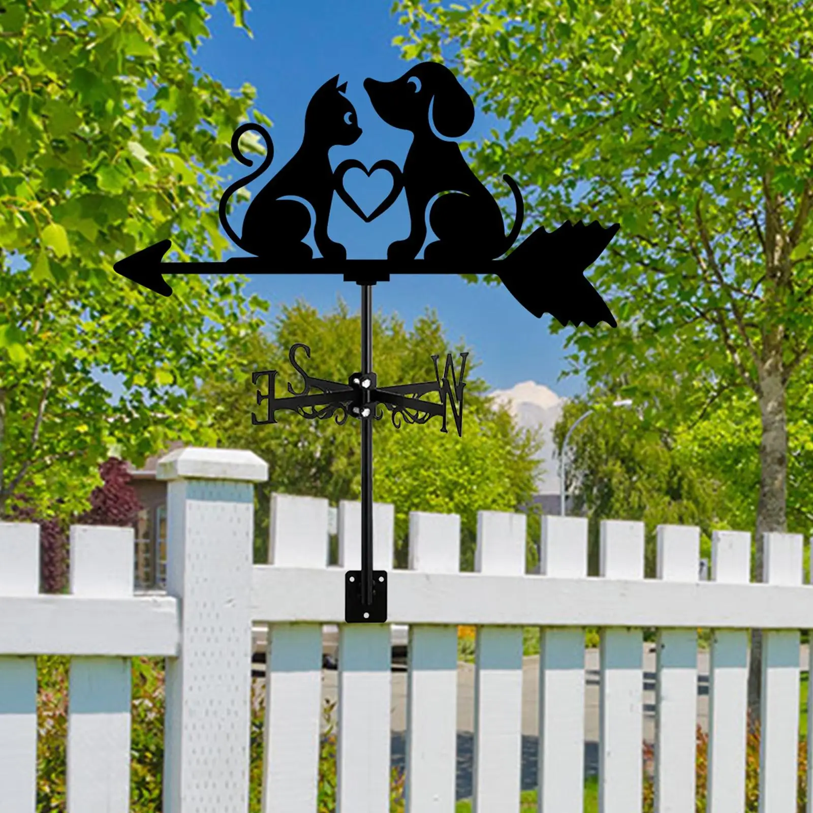 Dog Cat Weathervane Wind Direction Indicator Garage Yard Metal Wind Vane