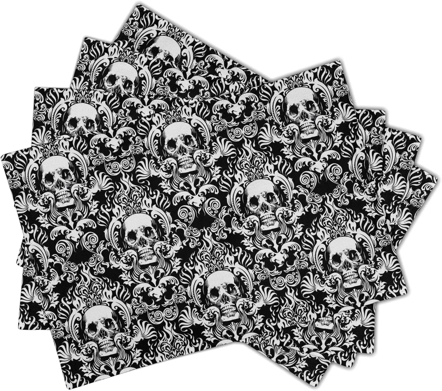Gothic Skull Placemats, Halloween Skeleton Decorative Linen Place Mat, Spooky Day Of The Dead Table Mats For Kitchen Dining