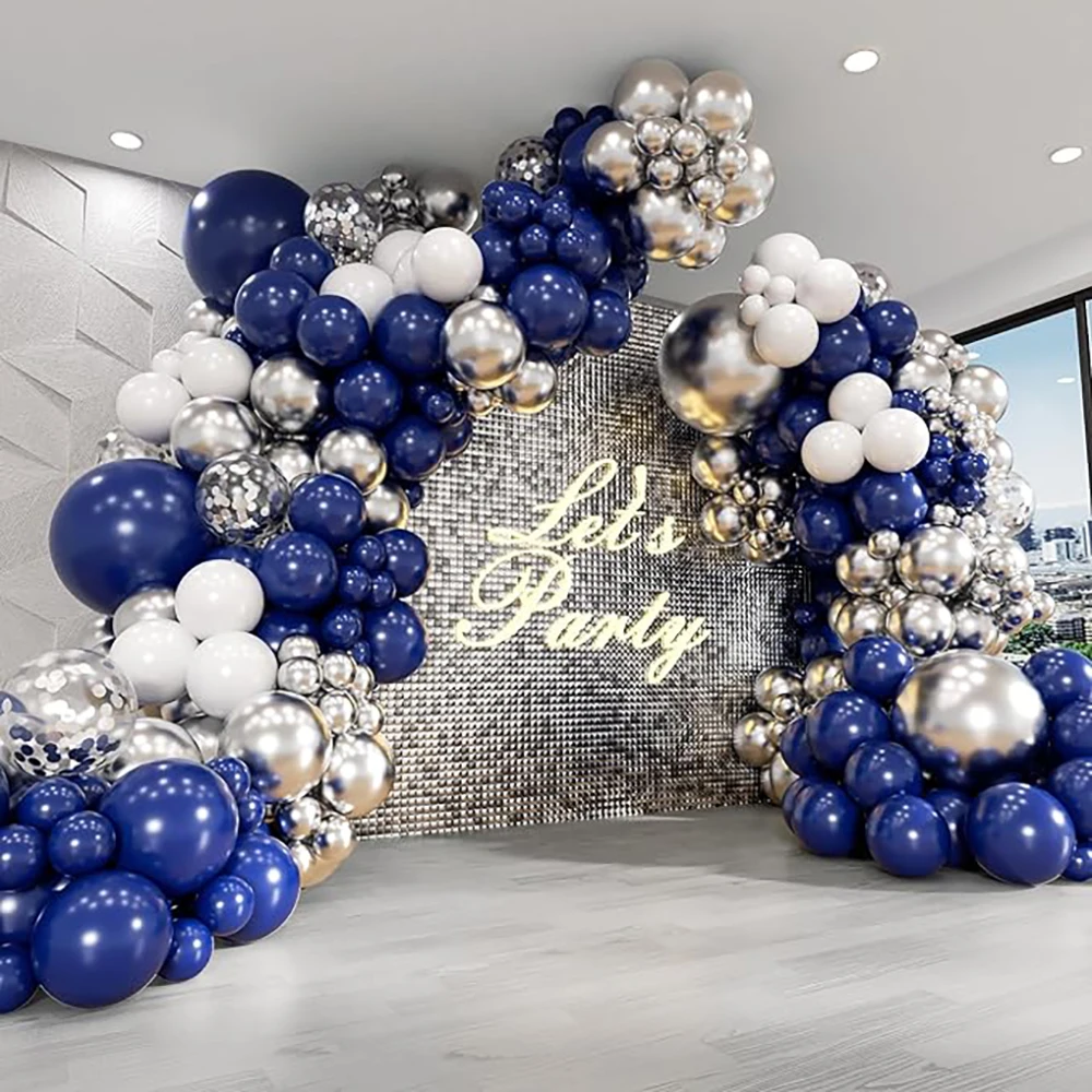 110pcs Navy Blue Balloons Garland White Silver Confetti Balloon Arch Kit Birthday Party Gender Reveal Wedding Decoration Globos