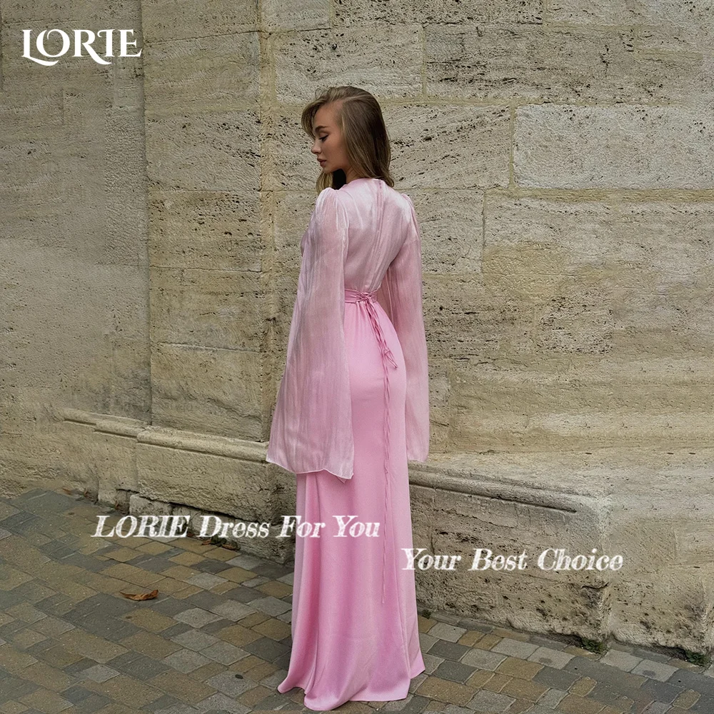 

LORIE High Collar Arabia Evening Dress Shiny Sequins Floor Length Long Sleeves Mermaid Prom Dresses Pleats Party Gown Customized