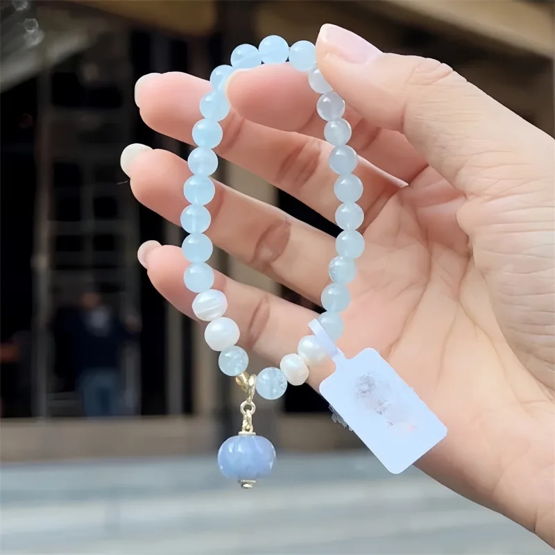 

Shining U Light Blue Stone Lily of The Valley Pumpkin Pendant Bracelet for Women Fashion Jewelry New Chinese Style Gift