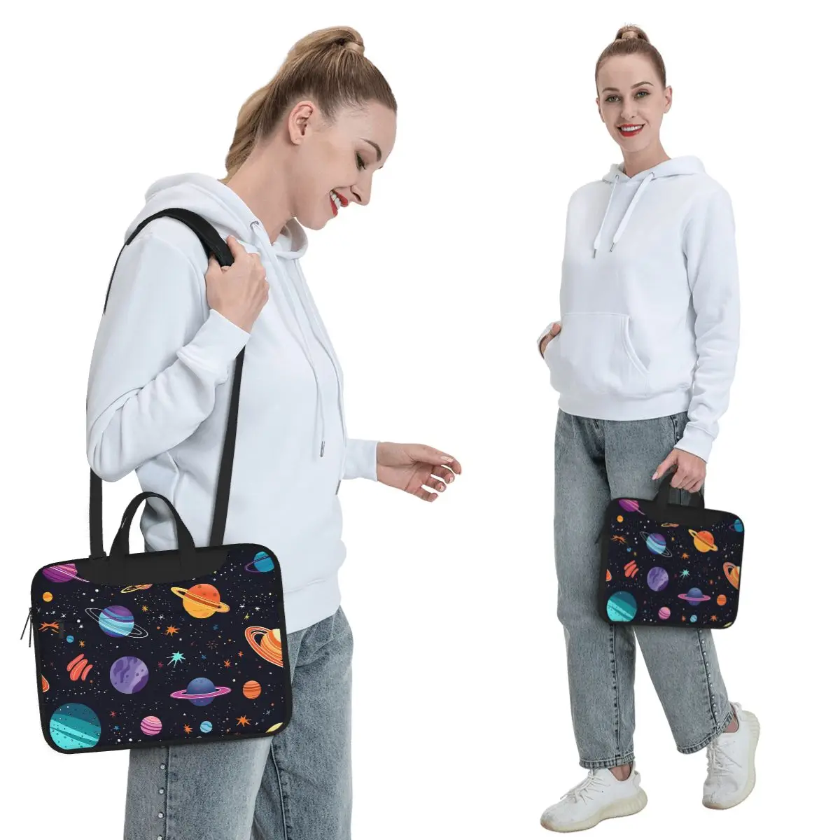 Solar System Space Planets Universe Crossbody Laptop Bag Case Resistant Protective Notebook Pouch for Macbook Pro Lenovo
