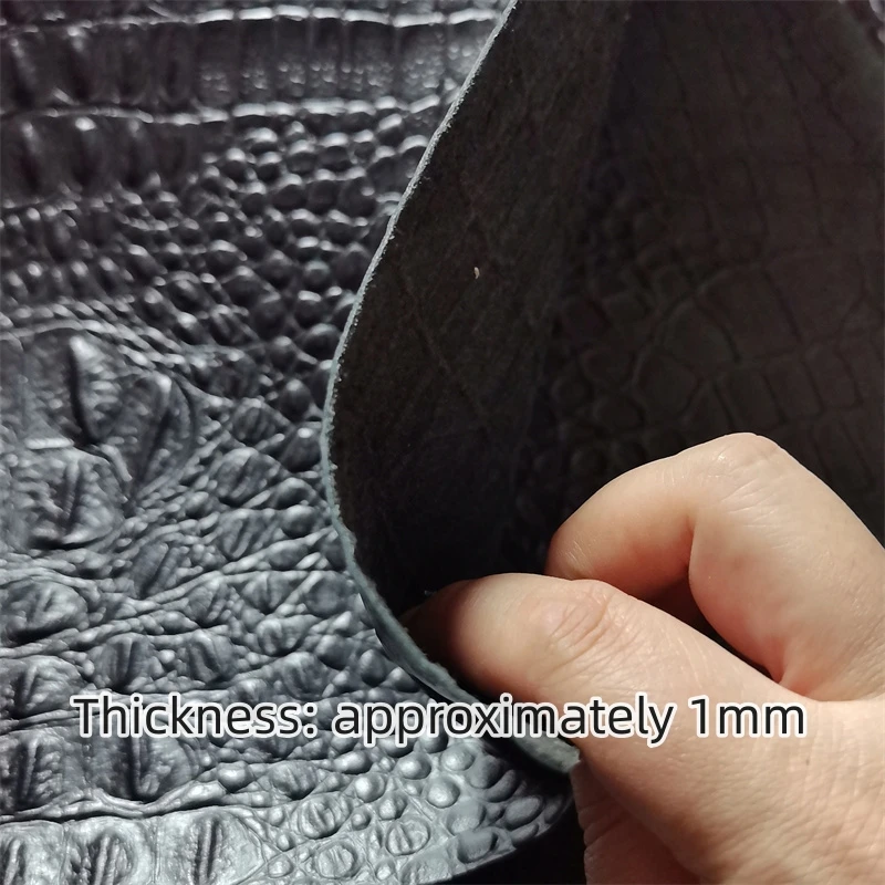 Thickness About 1.0mm Black Alligator Cowhide. First Layer Leather. Real Leather Fabric. Handmade DIY Shoe Bag. Full-Sheet Cutti