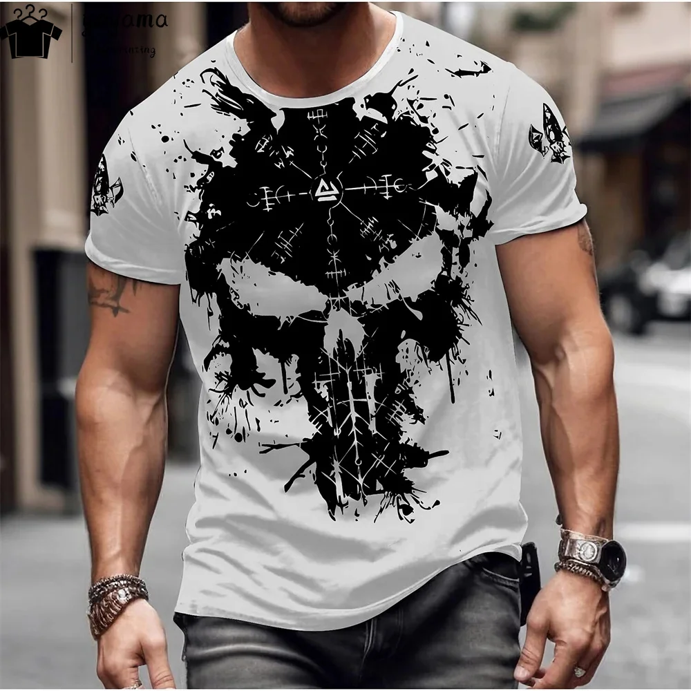 Red Skull Print T-shirt Punk Style Men's Clothing Gothic Design Skull Graphic T shirts Men's Short Sleeve Tee Skull T-shirt Tops