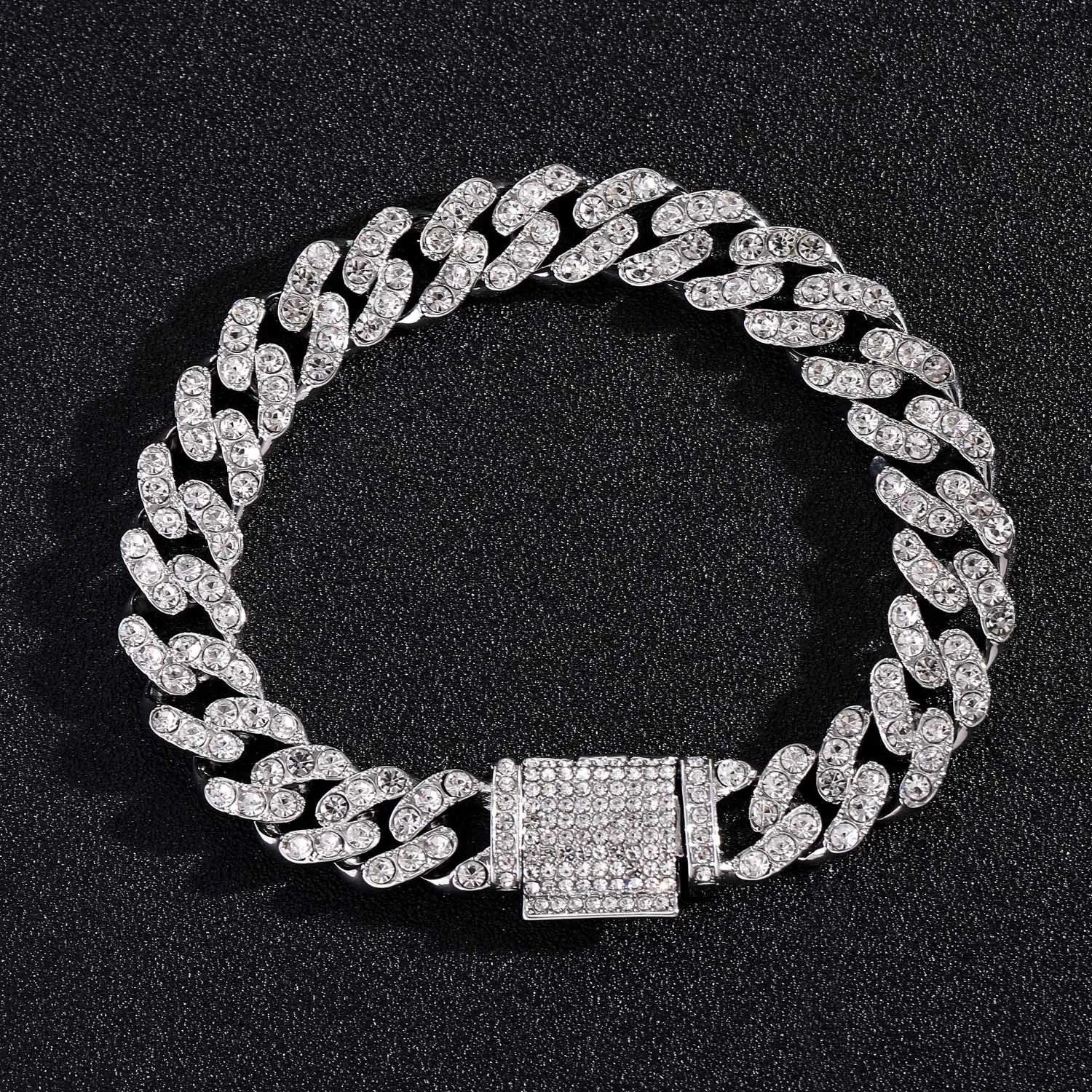 Luxury 24K 9999 Pure Gold real gold  platinum pt950 Point Diamond Bracelet Wide 12mm Men's Flip Cover Buckle Cuban Bracelet