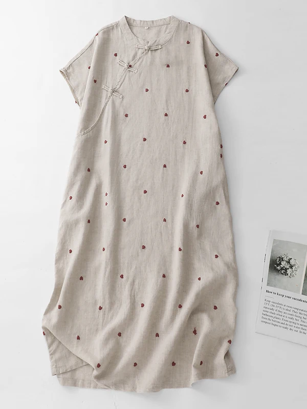 Retro Artistieke Print Linnen Katoen Dames Zomer Nieuwe Chinese Sle Nationale Wind Schuine Flap Button Dr A-lijn Midi Rok