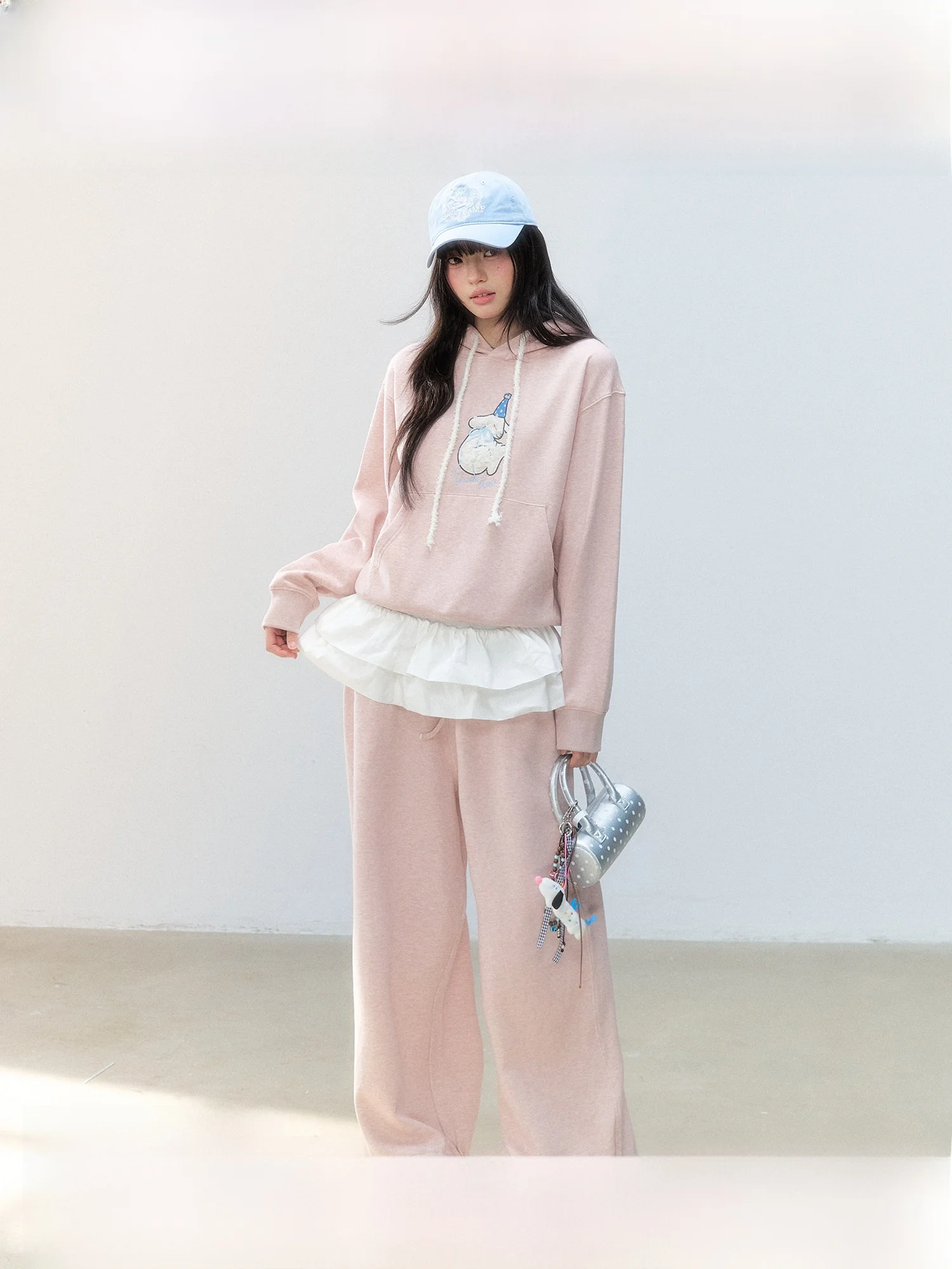 Pink Adjustable Drawstring Straight Leg Sweatpants Women's Lazy Loose Drape Casual Lantern Long Trousers Comfortable Cotton B...