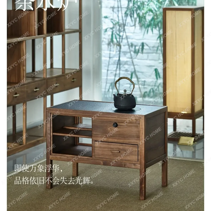 XX New Chinese Style Black Walnut Tea Cabinet Furniture Water-Boiling Stove Storage Low Cabinet Side Cabinet Solid Wood Living