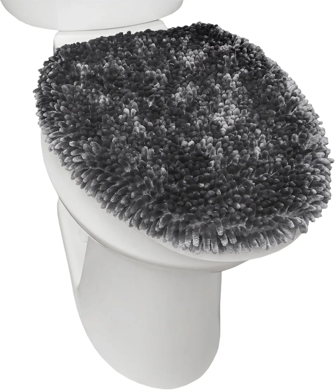 

Plush Chenille Toilet Lid Cover for Standard Elongated Toilets, Soft Absorbent Bathroom Mat, Machine Washable, Dark Grey
