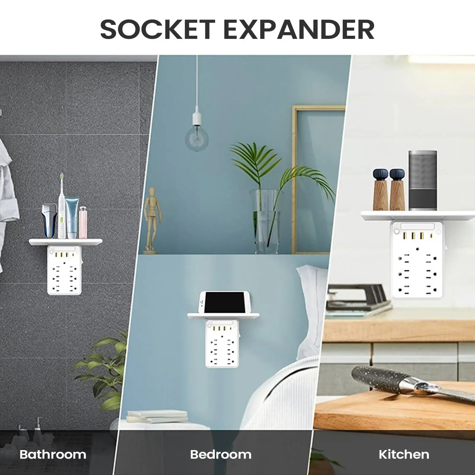 

Умная розетка с полкой для зарядки устройств: для дома, ванной, кухни, общежития, электроники, зубных щеток, бытовой техники, телефонов