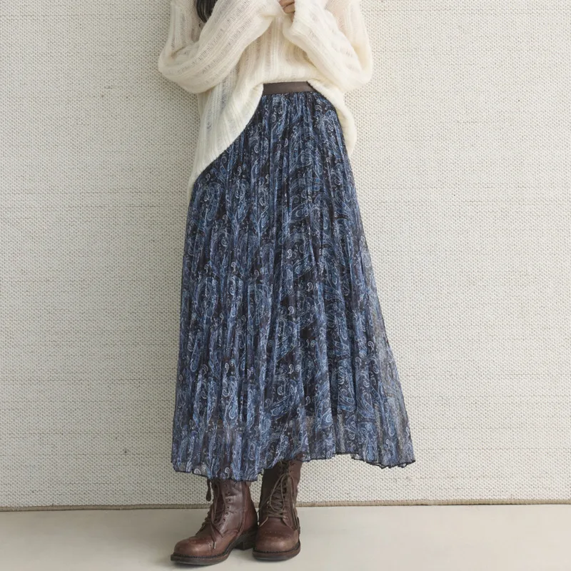 Cici elegante e elegante feminino 2025 inverno saia plissada com design estampado tecido de poliéster para outono inverno uso diário