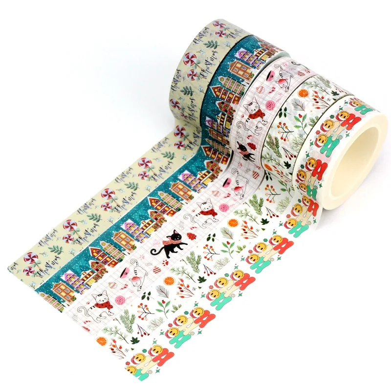1PC 10M Deco Winter and Christmas Gingerbread House Candle Dachshund Washi Tape for Planner Scrapbooking Masking Tape Stationery