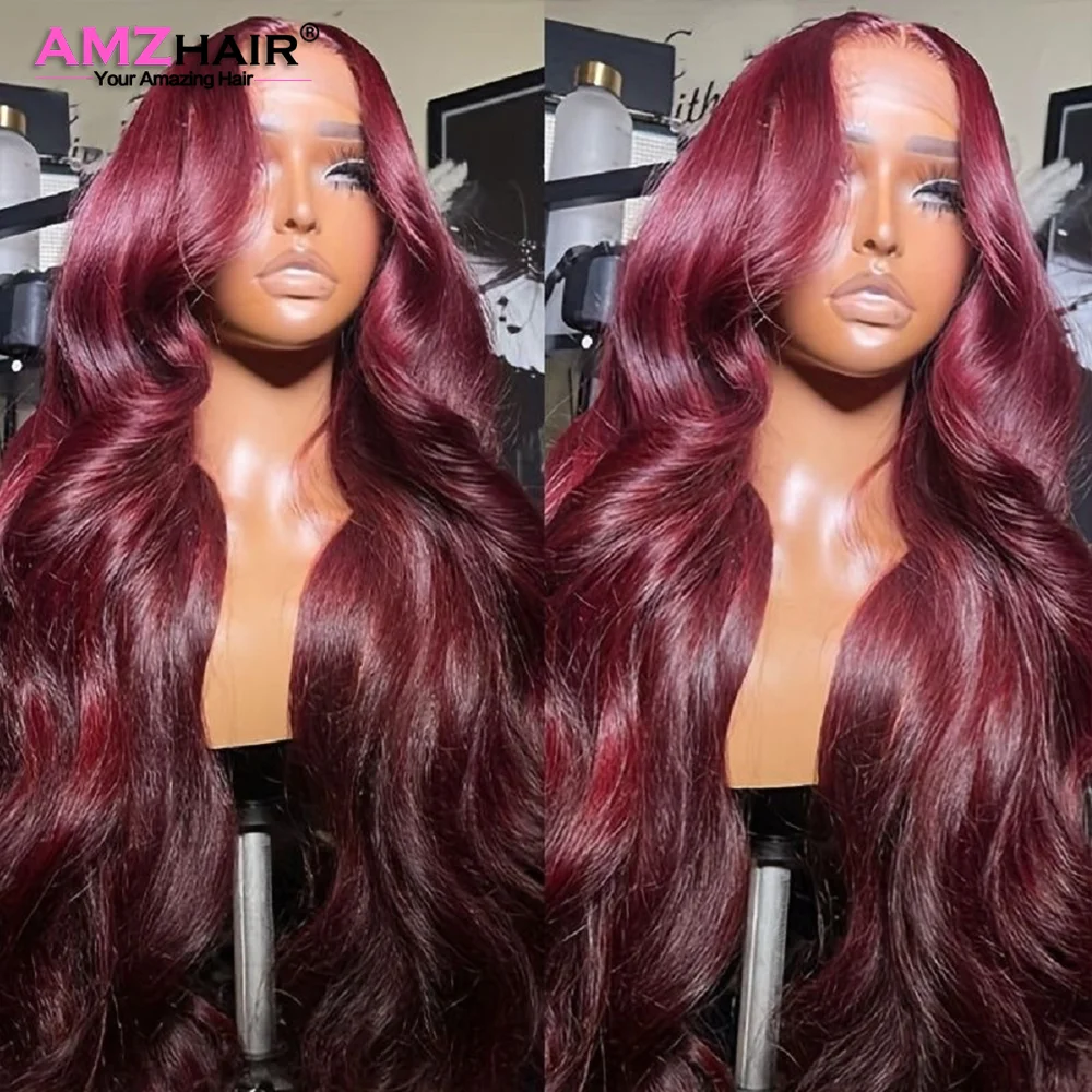 99J Red 13x4 Body Wave Lace Front Human Hair Wigs For Women Brazilian Dark Burgundy Colored Pre Plucked 13x4 Lace Frontal Wig