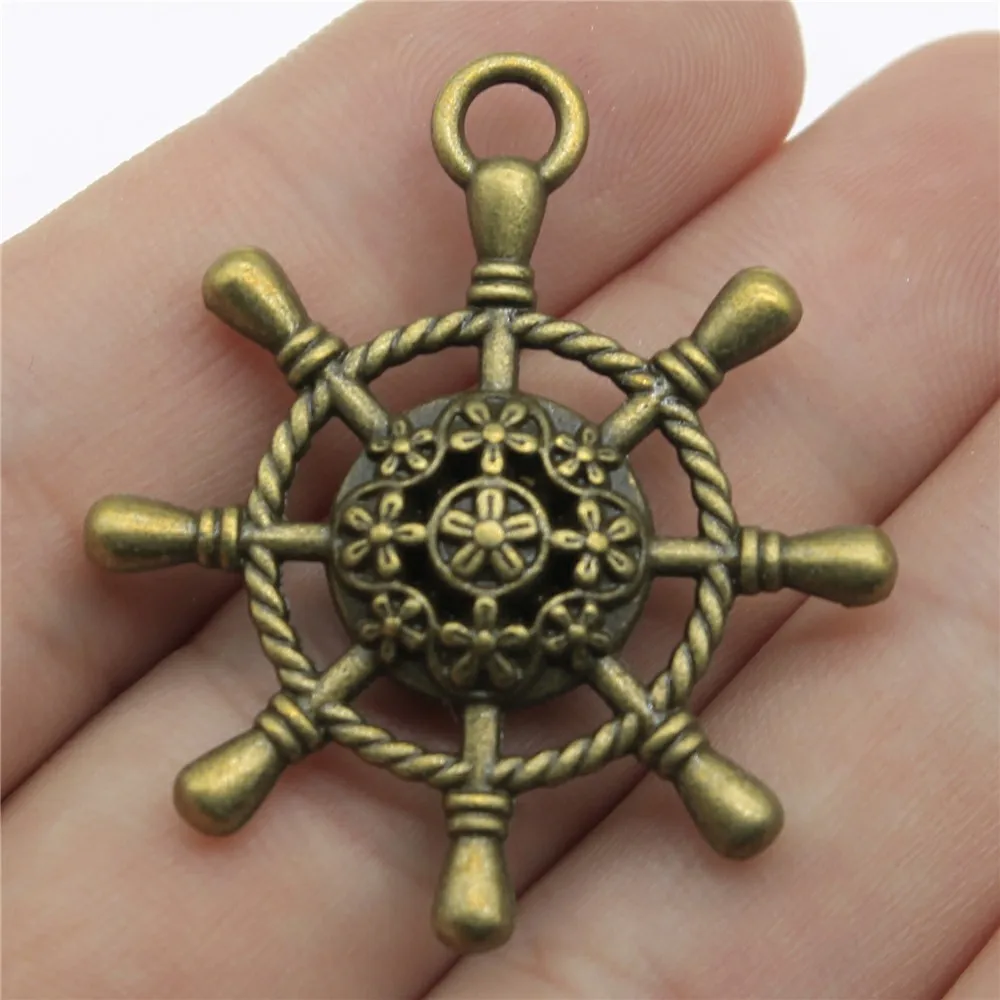 4pcs 40x35mm Rudder Charms For DIY Jewelry Making Antique Bronze Color Jewelry Findings