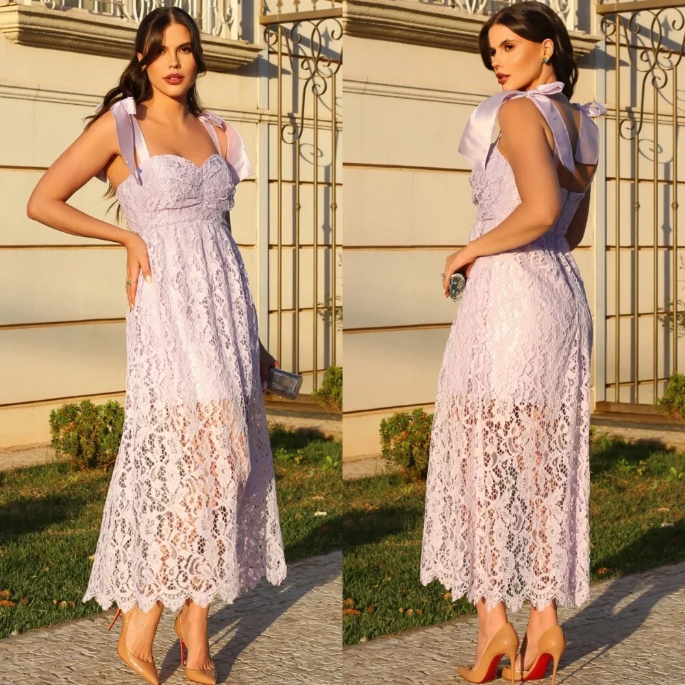 

Customized Matching Lace Pleat A-line Sweetheart Midi Dresses Homecoming Dresses Classic Exquisite Modern Style Pastrol Unisex F