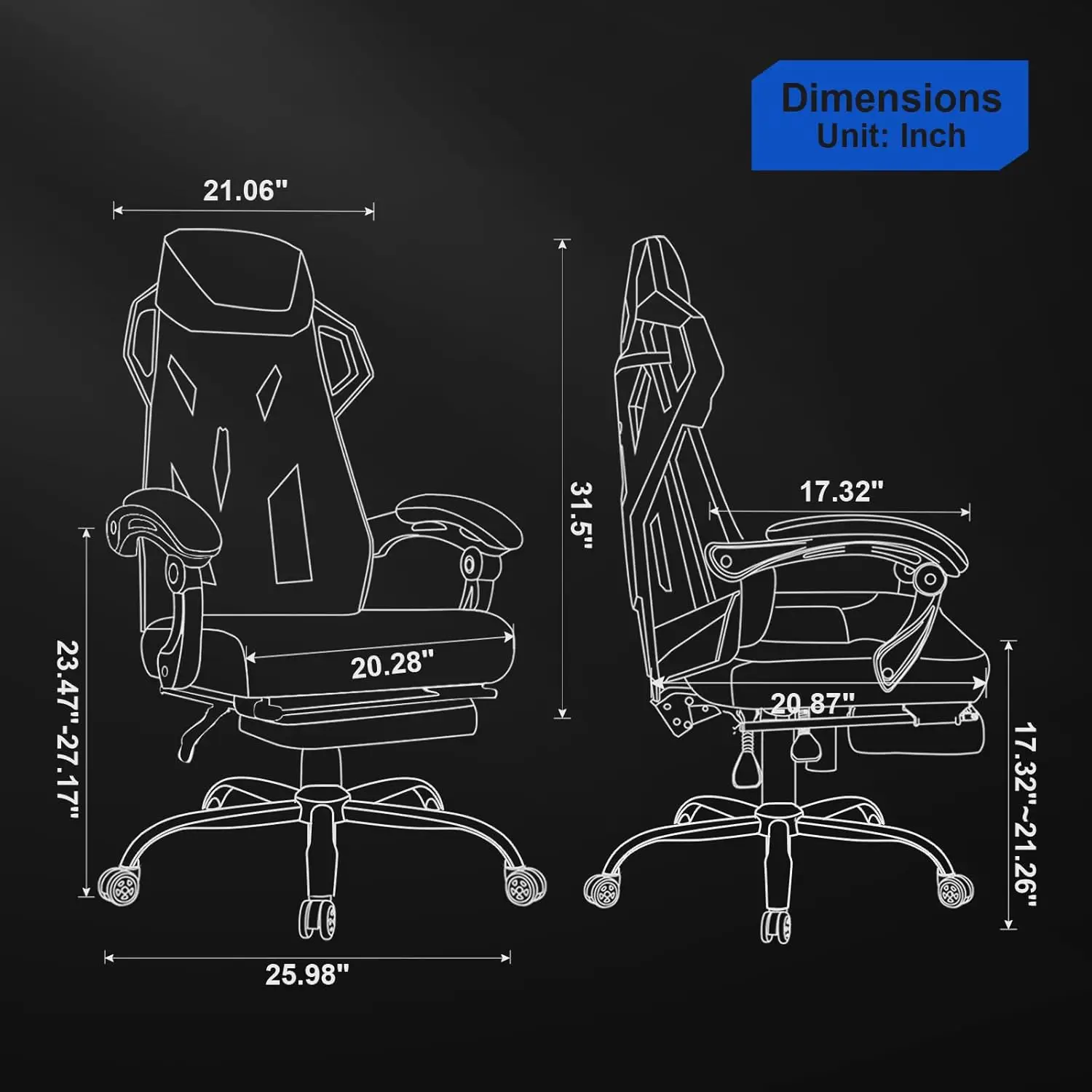 Chaise de jeu ergonomique avec dossier en maille, chaise de jeu inclinable, repose-pieds, ordinateur