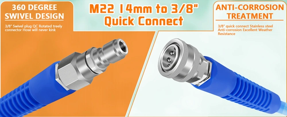 Hochdruckreiniger-Adapter 360° ° Schwenkbarer M22 14 mm auf 3/8 Quick Connect Edelstahl-Schnellkupplung für Power Washer-Schlauch 5000 PSI – Detail 3