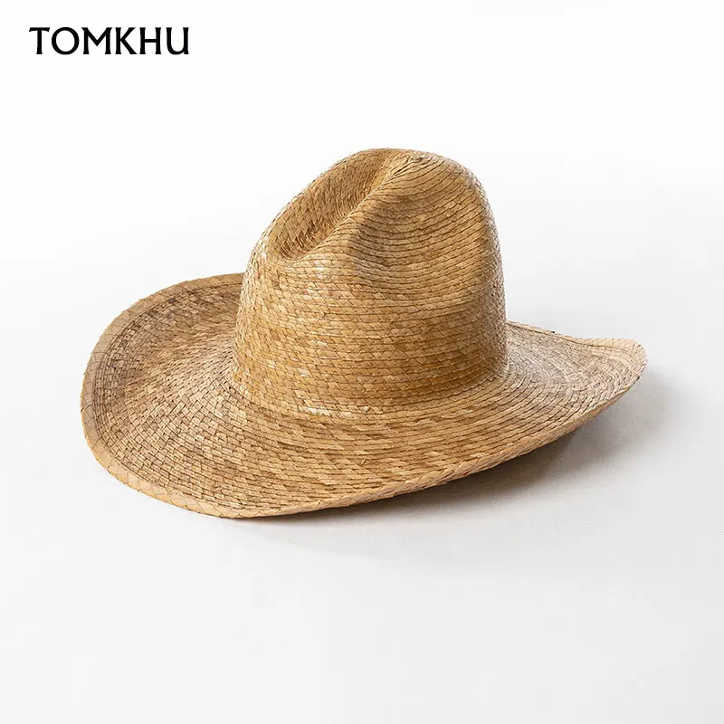 Fashion Handmade Natural Sunflower Leaf Grass Hat For Men Women Caps High Top Wide Edge   Panama Jazz Hat Summer Beach Sun Hat