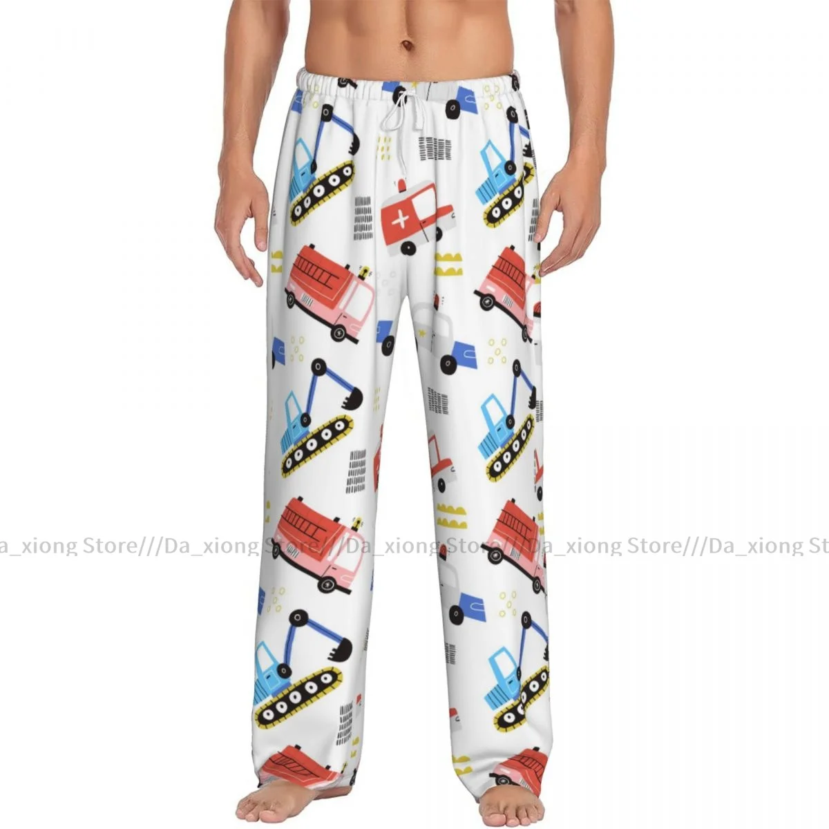 Men's Sleepwear Loose Sleep Pants Pajamas Cute Ambulance Police Car Fire Engine Truck Long Lounge Bottoms Casual Homewear