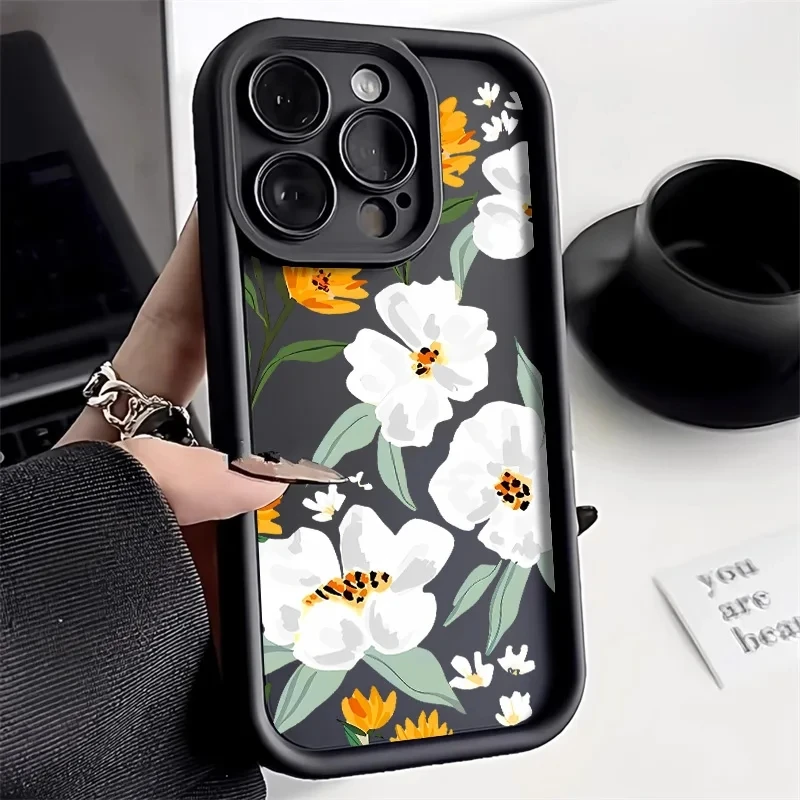 Luxury Retro Flower Silicone Phone Case For iPhone 16 15 14 13 12 11 Pro Max XS X XR 7 8 Plus Shockproof Candy Soft Bumper Cover