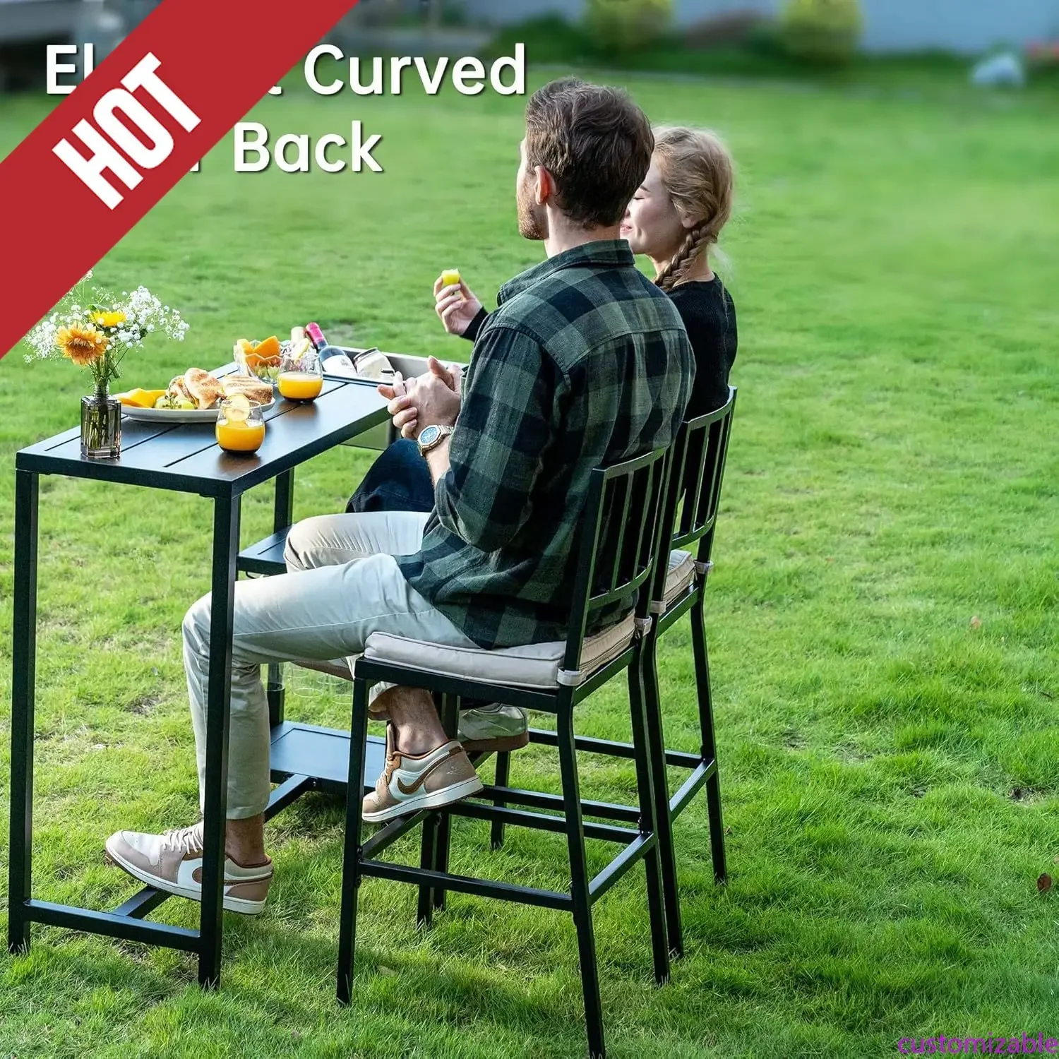 

Customizable 6 Piece Outdoor Patio Bar Set, 2 PCS 47" Rectangular Counter Height High Top Bar Tables For Balcony, Backyard, Porc