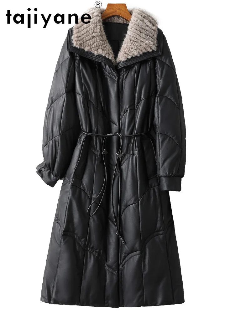 TAJIYANE Vera pelle di pecora Piuma d'oca Cappotto Donna Collo in pelliccia di visone Piumini lunghi Giacca in vera pelle Donna Abbigliamento 2025 3)