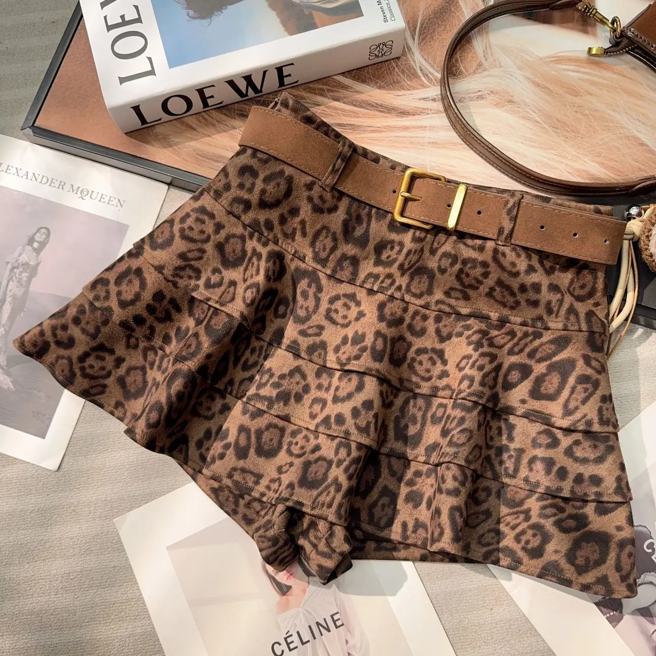 2025 Retro Spicy Girl Autumn and Winter New Item Leopard Print High Waist Slimming Half Skirt Short Skirt for Women
