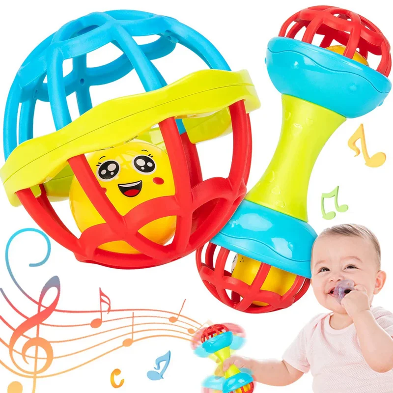 Baby Hand Grip Ball Rattle Fitness Soft Rubber Teether Infant 0-12 month educational Shaker Spin Set Sensory toys for newborn