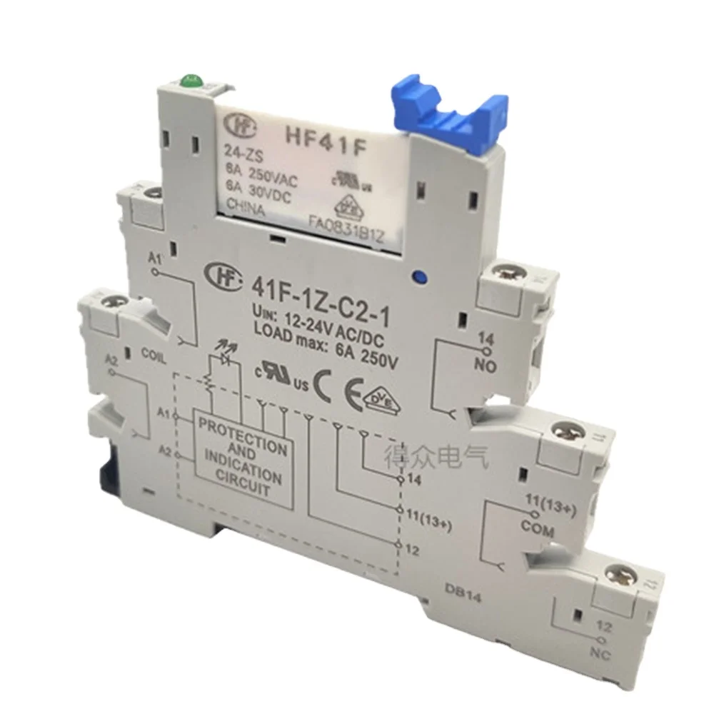 

Hongfa relay HF41F-1Z-C2-1 with base 24VDC,HONG FA relay 41F-1Z-C2-1