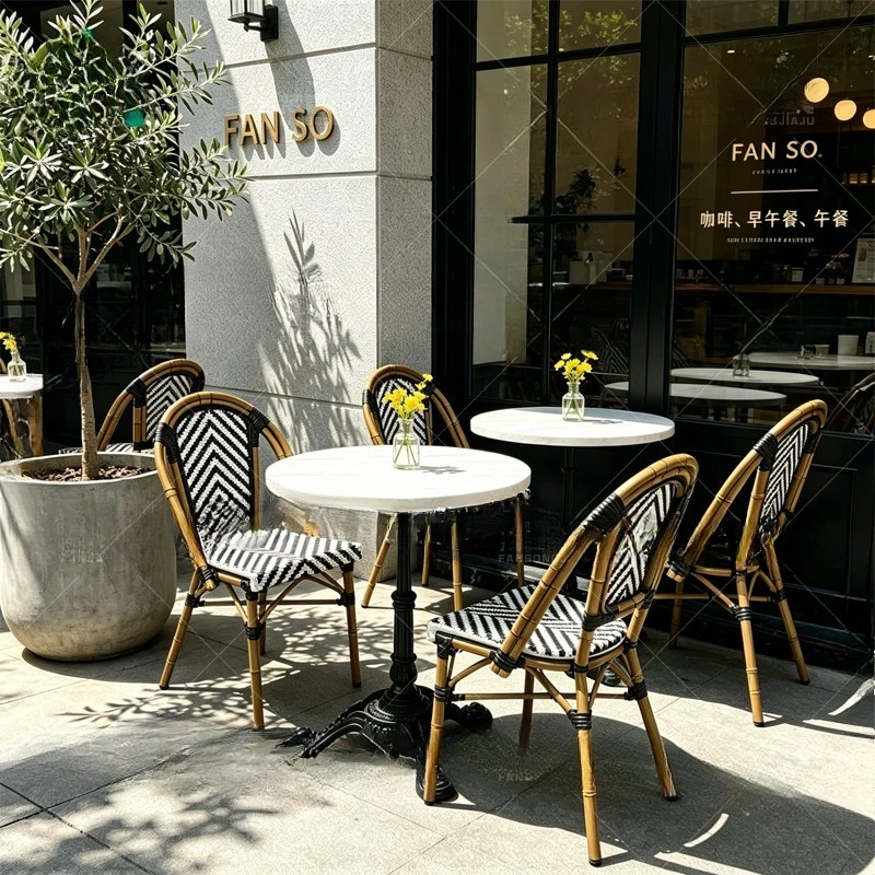 French cafe retro rattan chairs outdoor tables and chairs hotel open-air homestay balcony courtyard rattan single chair