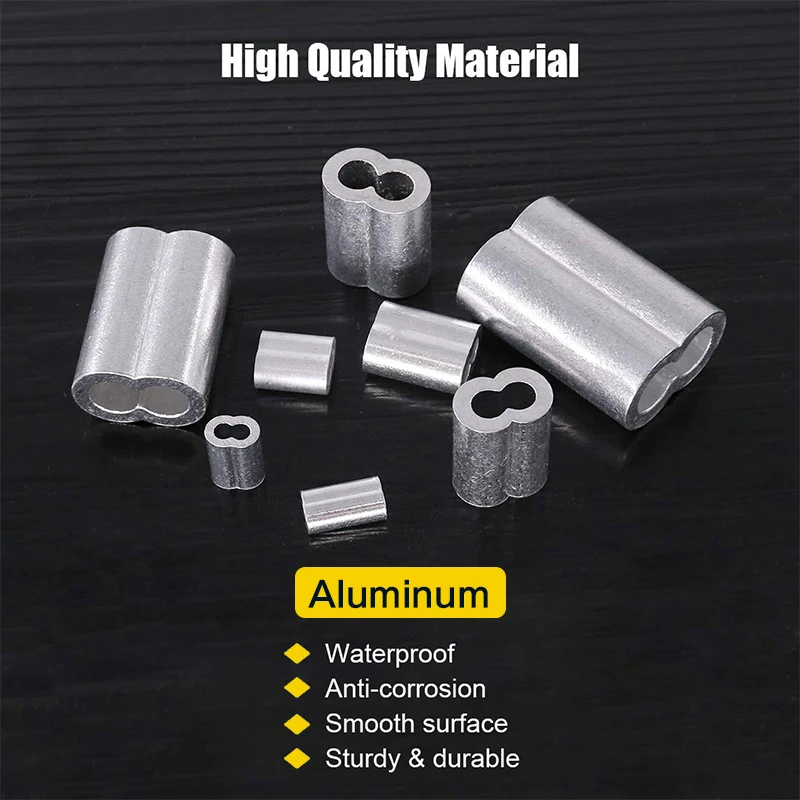 315-Pieces 8 Sizes Aluminum Crimping Loop Sleeve Double Barrel Ferrule for Wire Rope and Cable Line End Assortment Kit - M1.2-M6