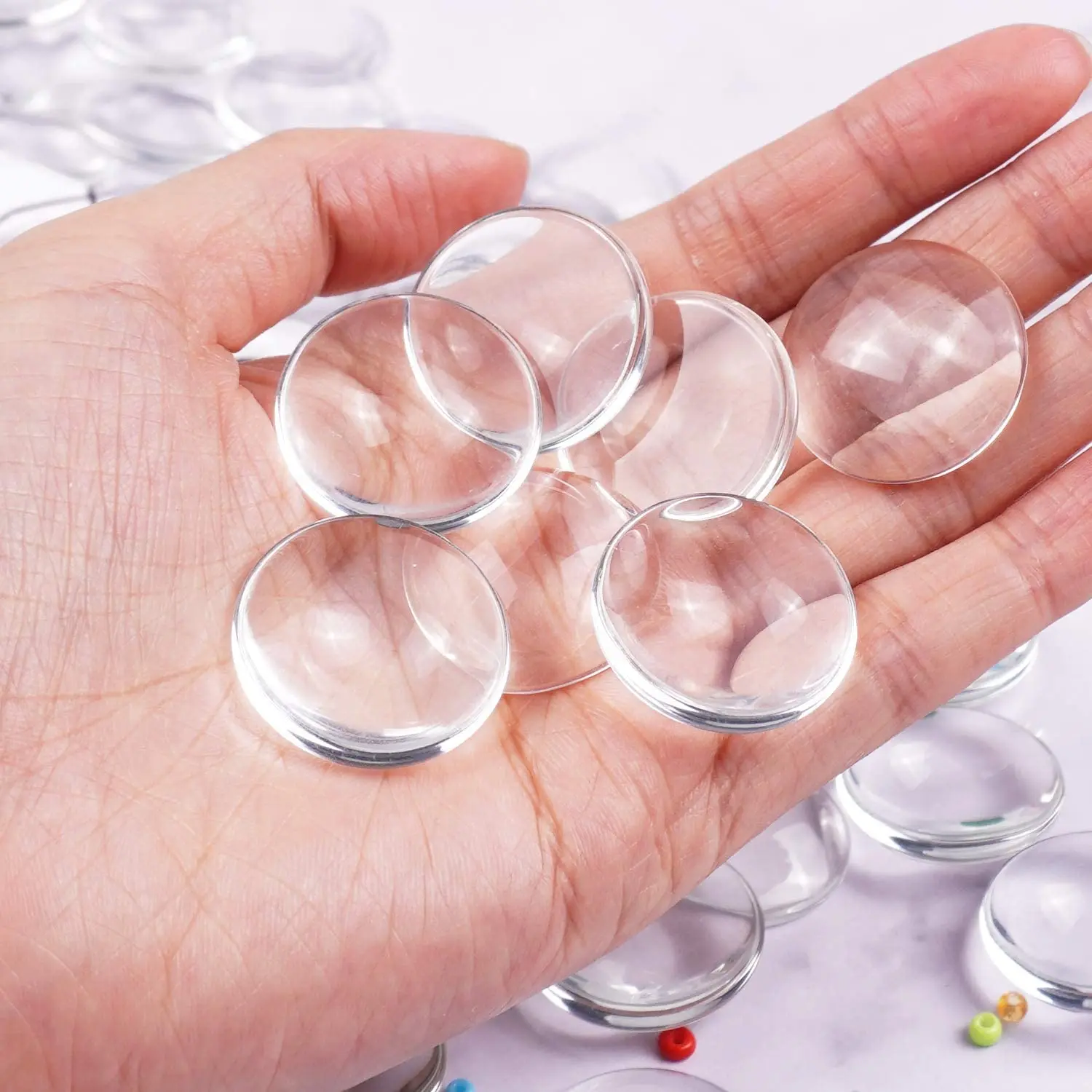 10pcs Round Glass Cabochon Transparent Flat Back Glass Dome Crafting Clear Cameo Bead Tile Crafts for DIY Jewelry Making