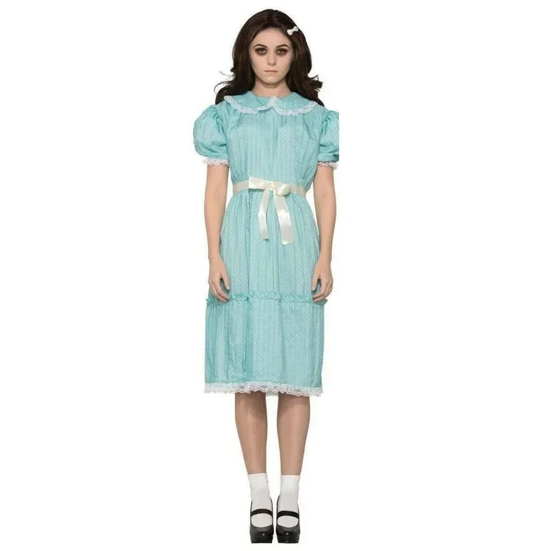 Movie The Shining Grady Twins Cosplay Costumes Women Horrible Blue Dress Twin Girls Role Play Dresses Halloween Carnival Party