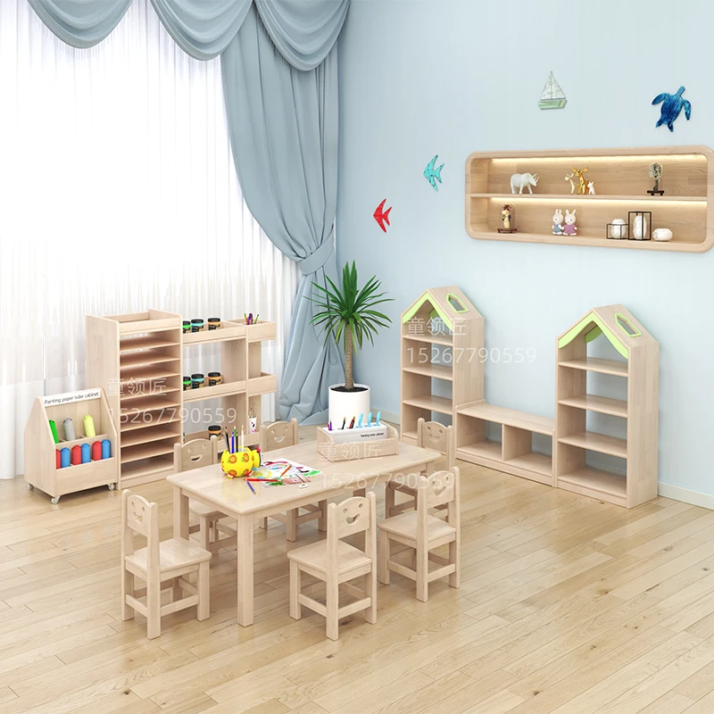 عربة مكتب للأطفال رياض الأطفال مواد الطلاء المتنقلة تخزين التعليم اللوحة الخشبية الصلبة خزانة فنية ورقية #3