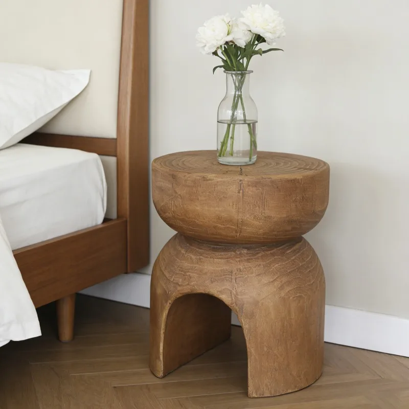 Wabi-Sabi Side Table, Rustic Coffee Table for Living Room, Vintage Nightstand for Bedroom, Aesthetic Home Decor Accent