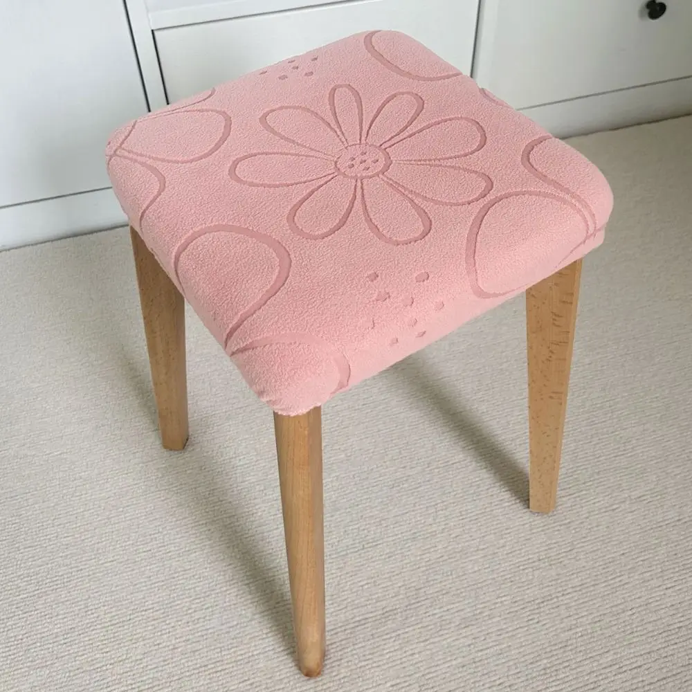 New Fleece Square Stool Cover Elastic Stretchable Fabric Seat Cover Texture Floral Pattern Bar Stool Slipcover Home Furniture