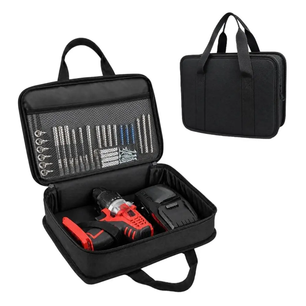Black canvas tool organizer bag compatible with For impact wrenches and For cordless drills with secure closures